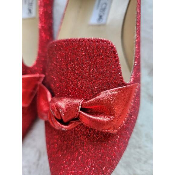 NWD Jimmy Choo Glitter Flat Bow Size EU 37 Red - Picture 14 of 15